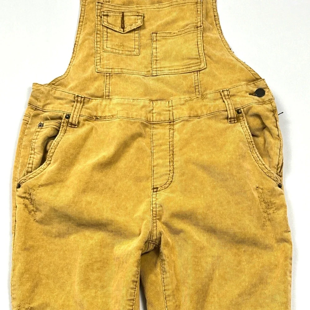 Free People Corduroy Overalls Womens 29 Straight Leg Distressed Mustard Yellow